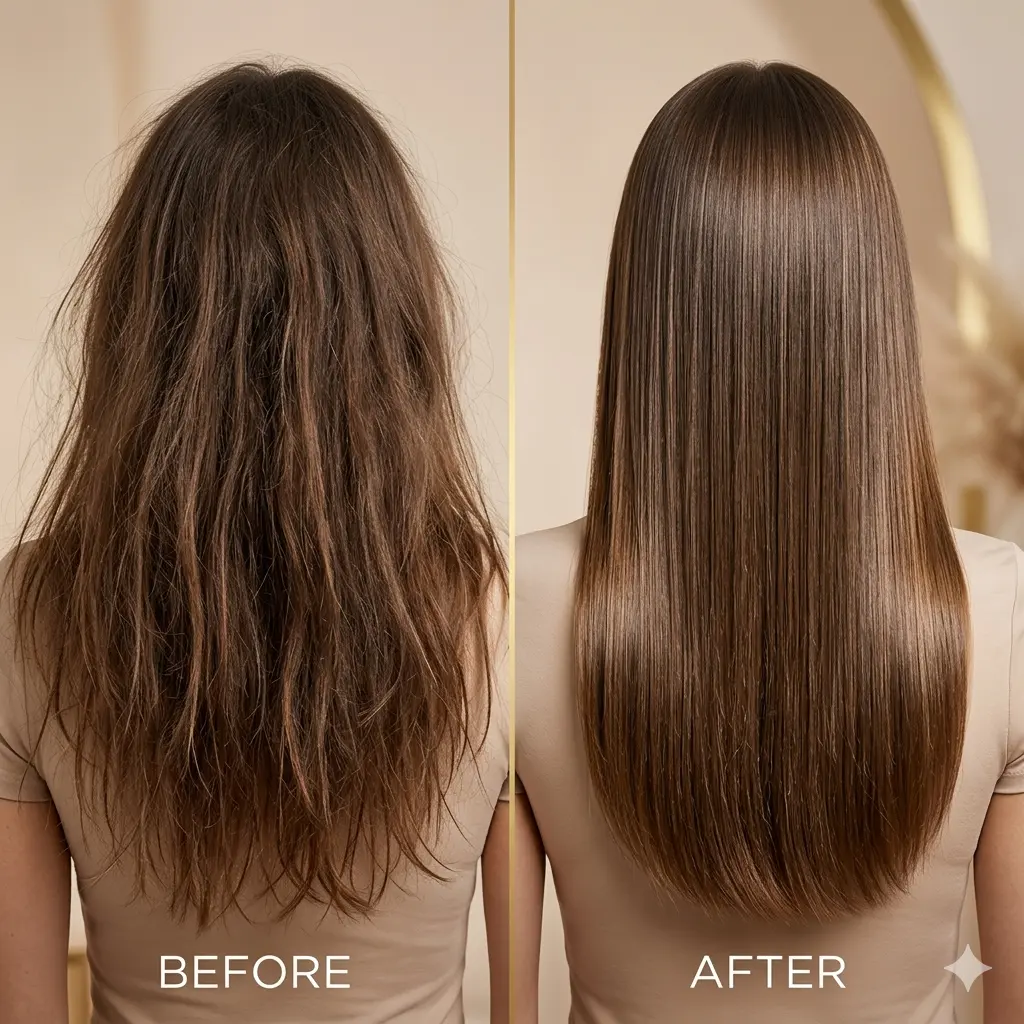 Healthy and nourished hair after protein treatment in Coquitlam at Angela Studio